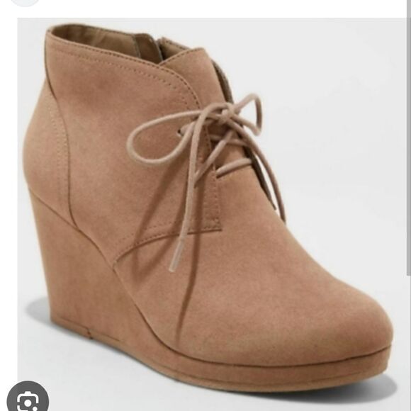 Lucky Brand Leather Wedge Junes Ankle  Boots in Tan Size 7M - Picture 1 of 13